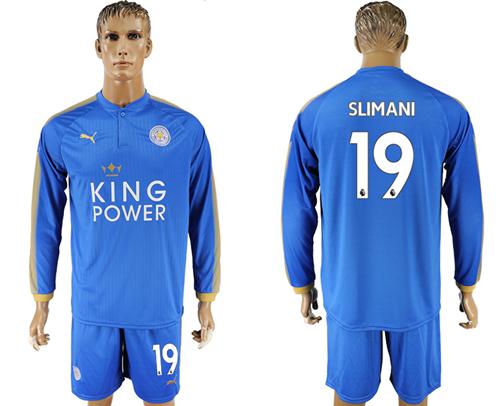 Leicester City #19 Slimani Home Long Sleeves Soccer Club Jersey - Click Image to Close